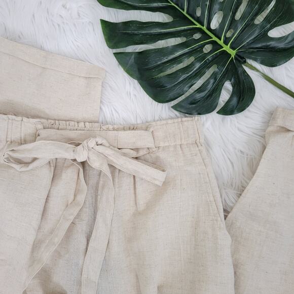 PrettyLittleThing Cream Cotton Pants with Elastic Waist and Tie Belt Size US 6 - Picture 2 of 12